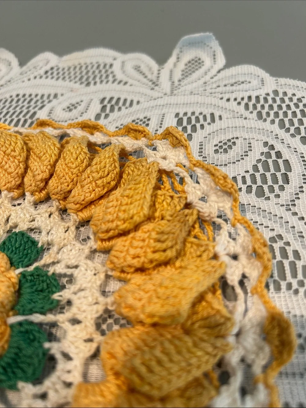 Crystal Cloche with Crystal plate with Yellow Crochet Doily H 7 in dia 8.5 in